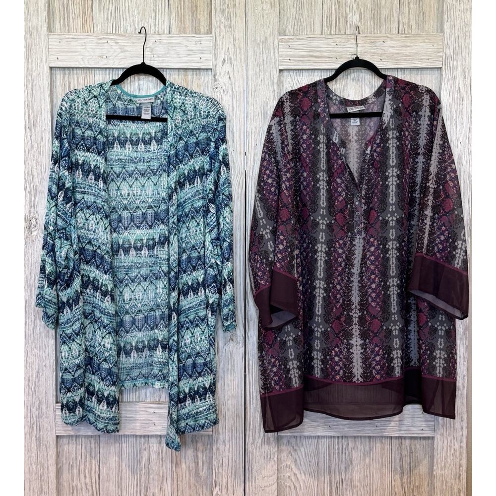 Catherines Maggie Barnes Cardigan Womens 5XL Open Knit Stretch Open Front Kimono